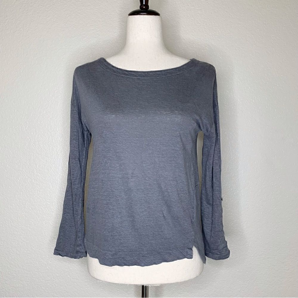 Adrienne Vittadini 100% Linen Scoop Neck Gray Top, Sz Small